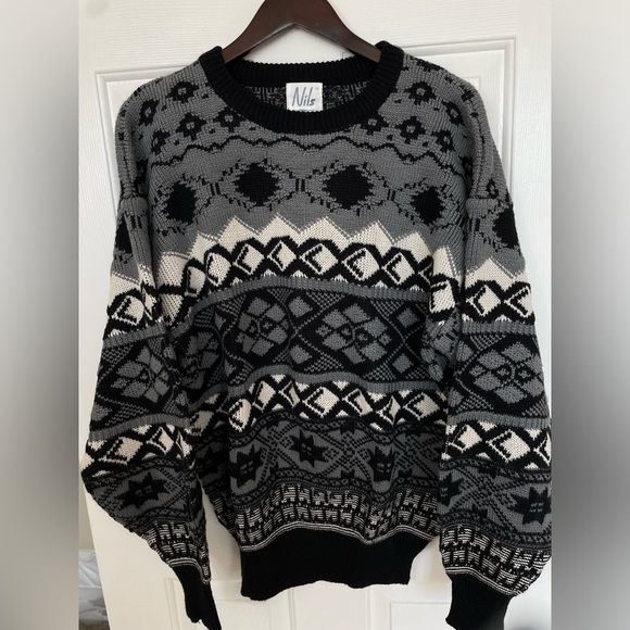 Sweaters - Vintage NILS XL wool Black‎ Winter Snow Ski Sweater 90s Extra Large Mens Women’s